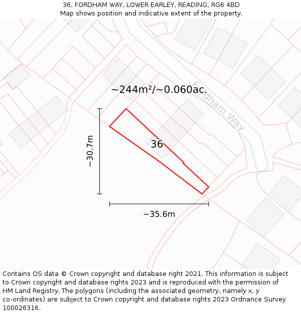 36, FORDHAM WAY, LOWER EARLEY, READING, RG6 4BD: Plot and title map
