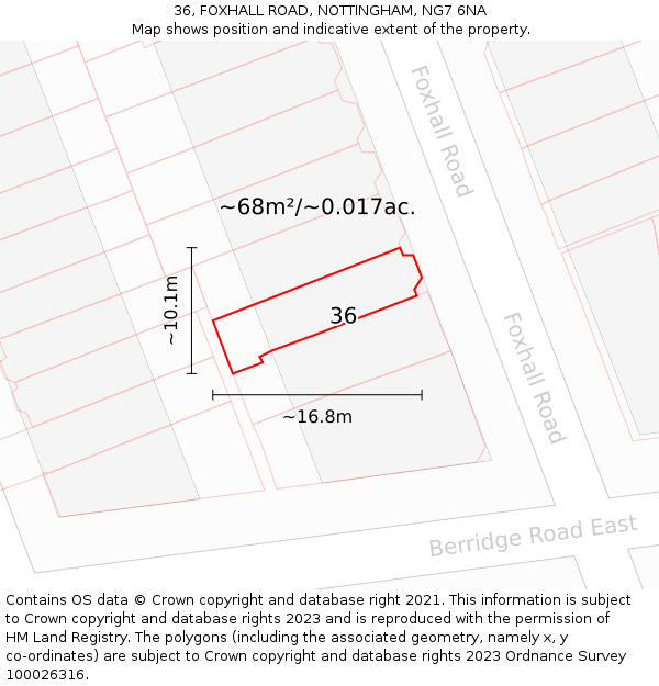 36, FOXHALL ROAD, NOTTINGHAM, NG7 6NA: Plot and title map