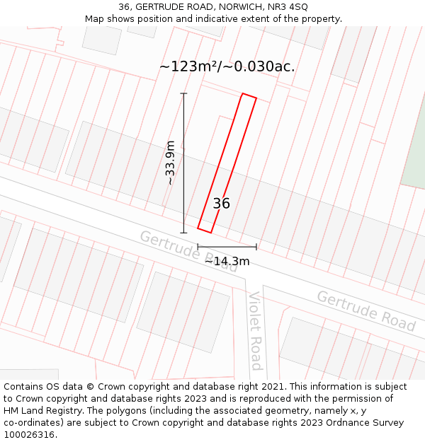 36, GERTRUDE ROAD, NORWICH, NR3 4SQ: Plot and title map
