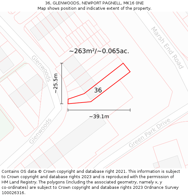 36, GLENWOODS, NEWPORT PAGNELL, MK16 0NE: Plot and title map