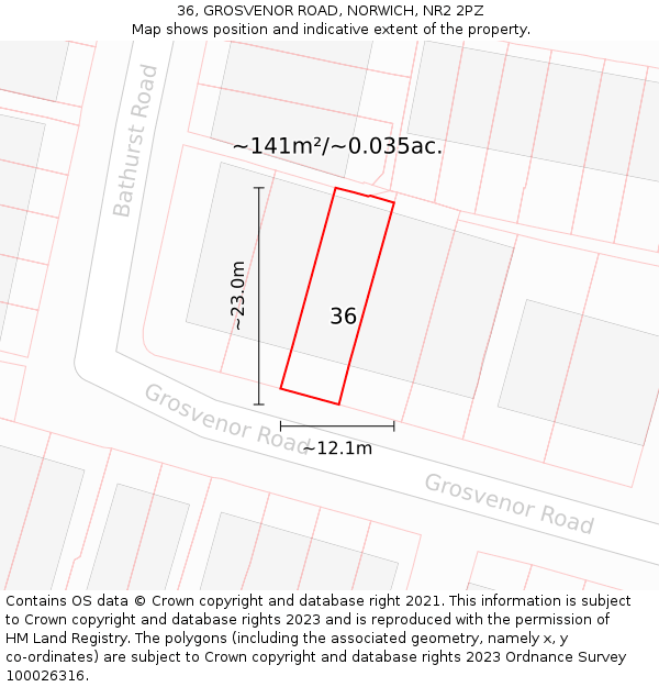 36, GROSVENOR ROAD, NORWICH, NR2 2PZ: Plot and title map