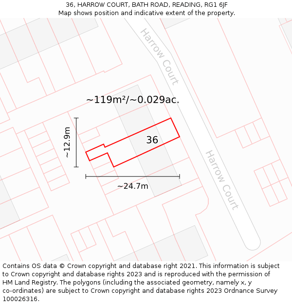 36, HARROW COURT, BATH ROAD, READING, RG1 6JF: Plot and title map