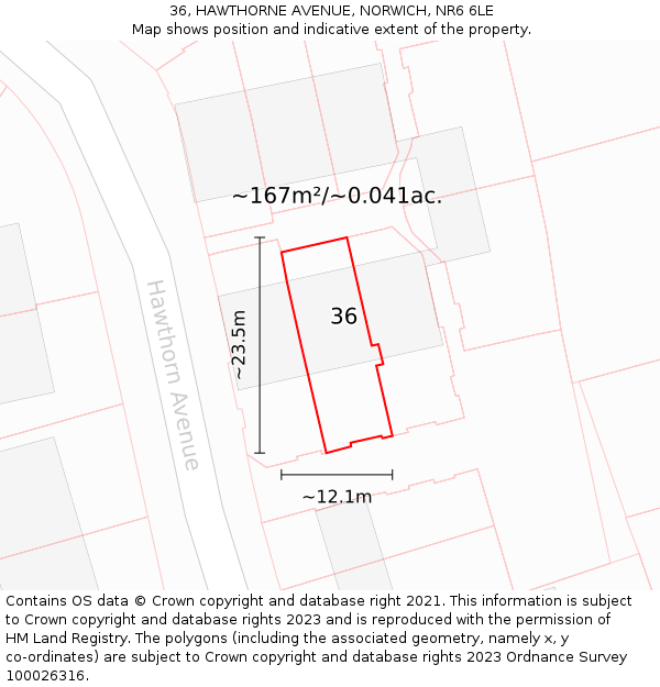 36, HAWTHORNE AVENUE, NORWICH, NR6 6LE: Plot and title map
