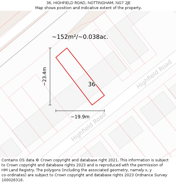 36, HIGHFIELD ROAD, NOTTINGHAM, NG7 2JE: Plot and title map