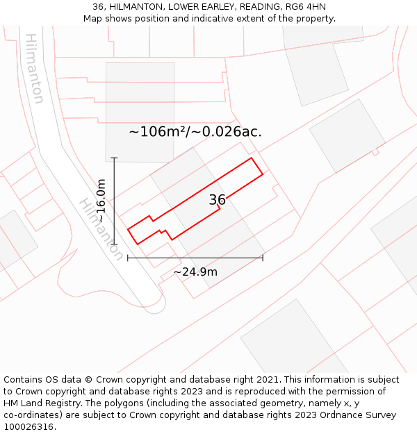 36, HILMANTON, LOWER EARLEY, READING, RG6 4HN: Plot and title map