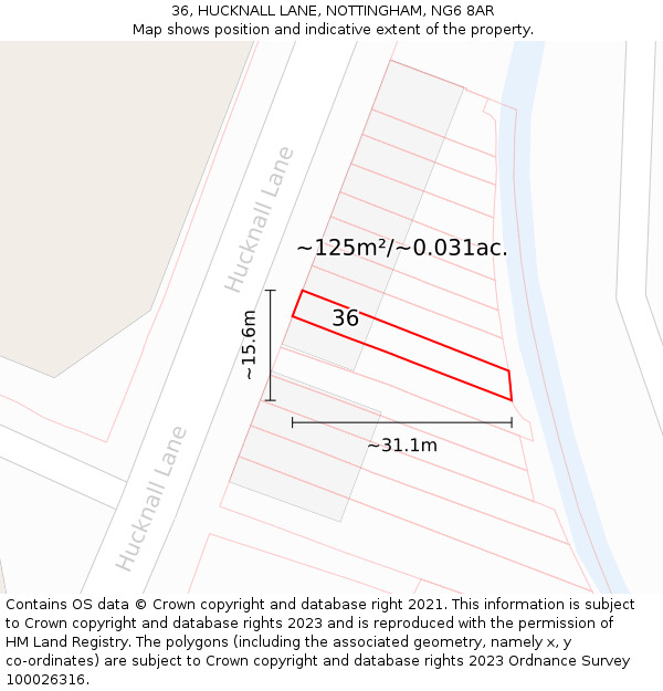 36, HUCKNALL LANE, NOTTINGHAM, NG6 8AR: Plot and title map
