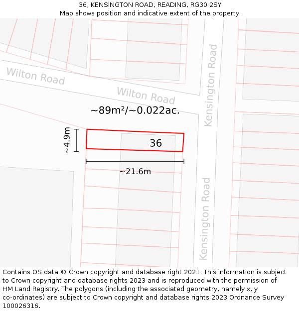 36, KENSINGTON ROAD, READING, RG30 2SY: Plot and title map