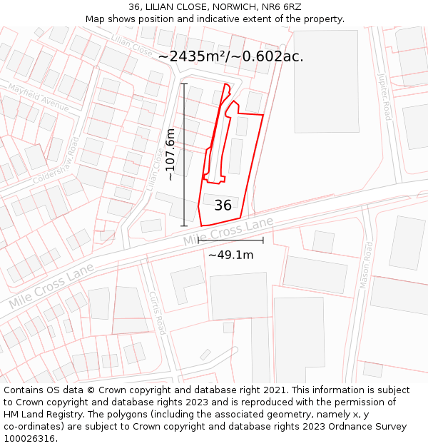 36, LILIAN CLOSE, NORWICH, NR6 6RZ: Plot and title map