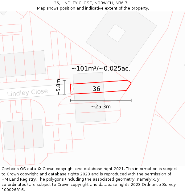 36, LINDLEY CLOSE, NORWICH, NR6 7LL: Plot and title map