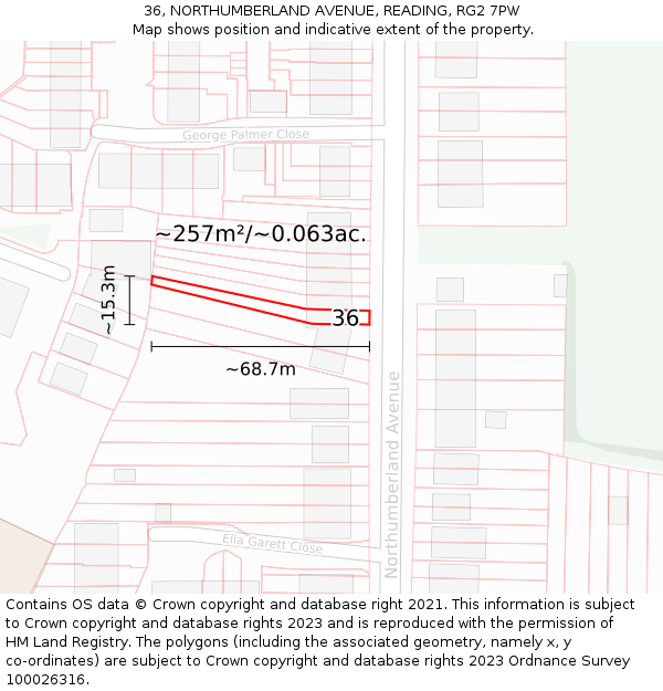 36, NORTHUMBERLAND AVENUE, READING, RG2 7PW: Plot and title map