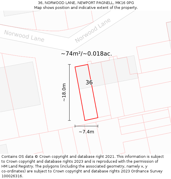 36, NORWOOD LANE, NEWPORT PAGNELL, MK16 0PG: Plot and title map