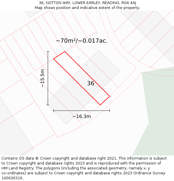 36, NOTTON WAY, LOWER EARLEY, READING, RG6 4AJ: Plot and title map