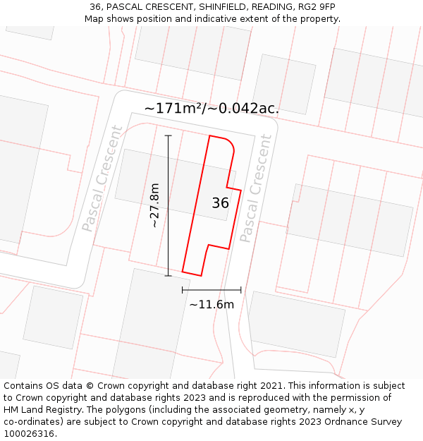 36, PASCAL CRESCENT, SHINFIELD, READING, RG2 9FP: Plot and title map