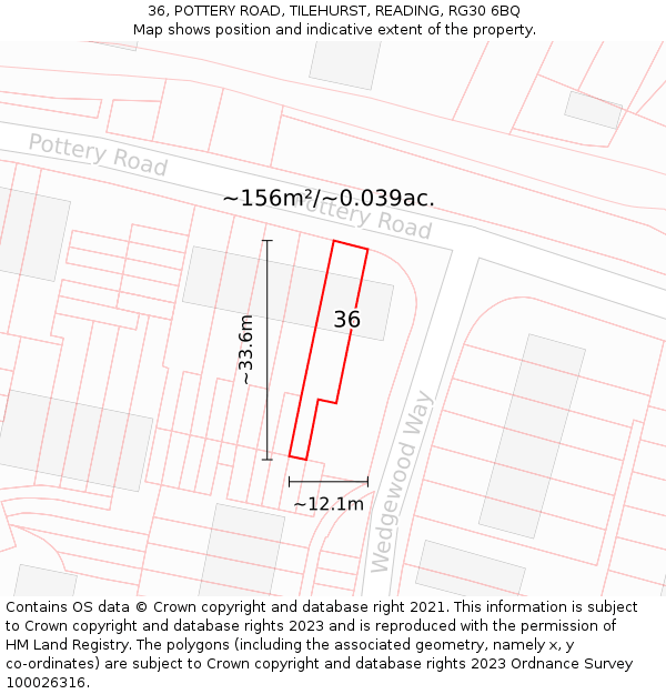 36, POTTERY ROAD, TILEHURST, READING, RG30 6BQ: Plot and title map