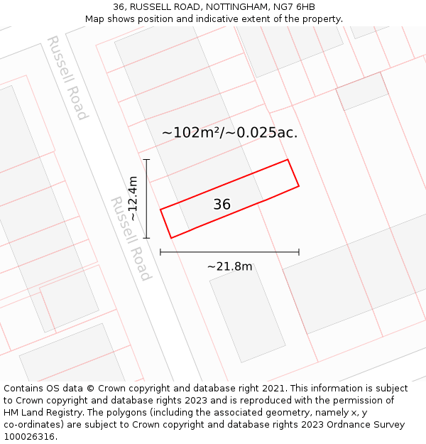 36, RUSSELL ROAD, NOTTINGHAM, NG7 6HB: Plot and title map