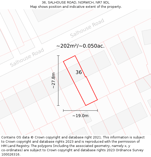 36, SALHOUSE ROAD, NORWICH, NR7 9DL: Plot and title map