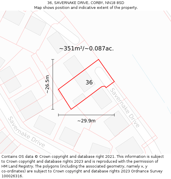 36, SAVERNAKE DRIVE, CORBY, NN18 8SD: Plot and title map