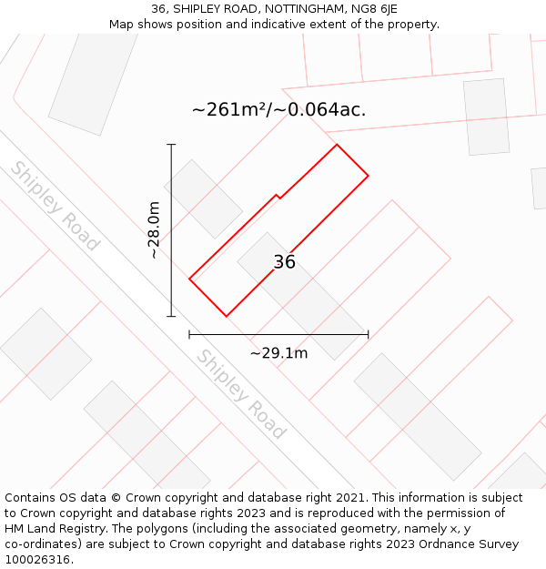 36, SHIPLEY ROAD, NOTTINGHAM, NG8 6JE: Plot and title map