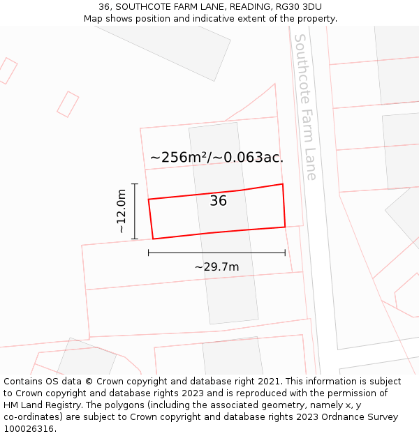 36, SOUTHCOTE FARM LANE, READING, RG30 3DU: Plot and title map