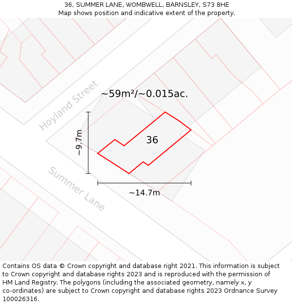 36, SUMMER LANE, WOMBWELL, BARNSLEY, S73 8HE: Plot and title map