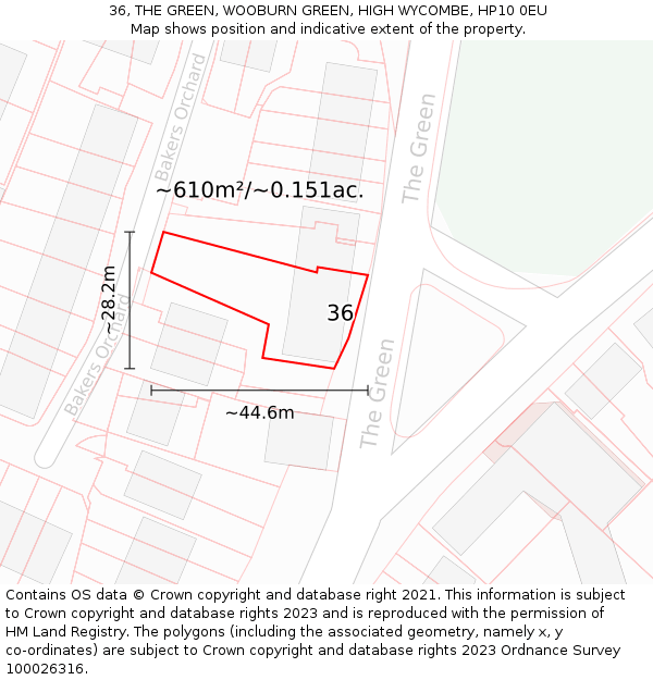 36, THE GREEN, WOOBURN GREEN, HIGH WYCOMBE, HP10 0EU: Plot and title map