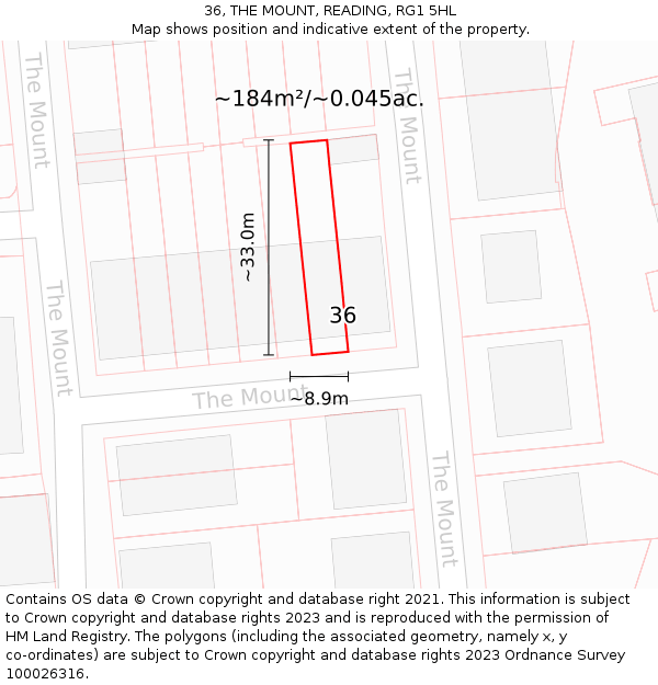36, THE MOUNT, READING, RG1 5HL: Plot and title map