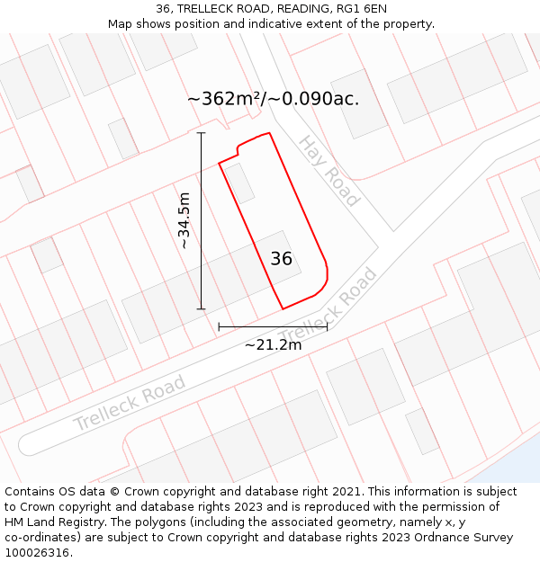 36, TRELLECK ROAD, READING, RG1 6EN: Plot and title map