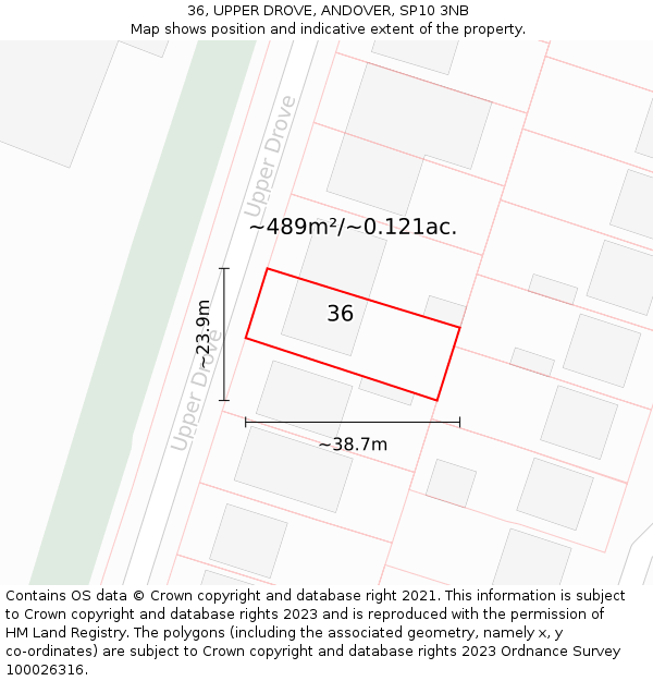 36, UPPER DROVE, ANDOVER, SP10 3NB: Plot and title map