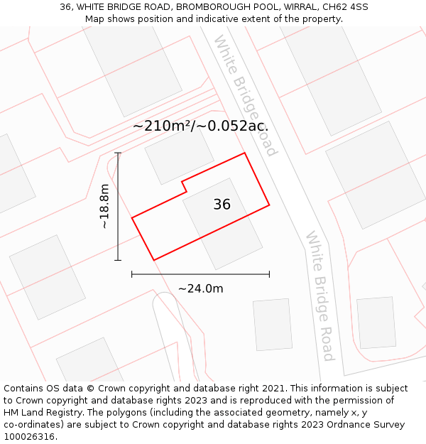 36, WHITE BRIDGE ROAD, BROMBOROUGH POOL, WIRRAL, CH62 4SS: Plot and title map