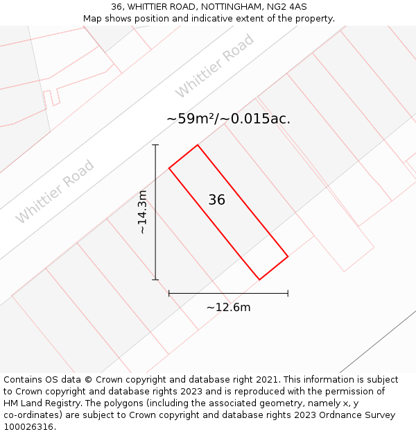36, WHITTIER ROAD, NOTTINGHAM, NG2 4AS: Plot and title map