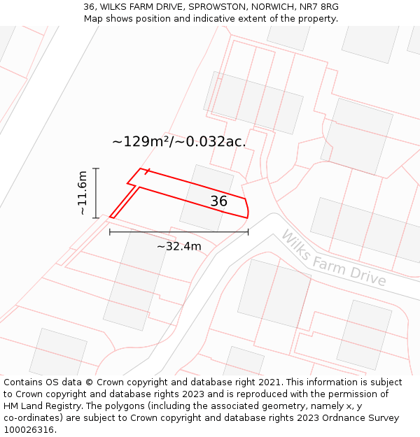 36, WILKS FARM DRIVE, SPROWSTON, NORWICH, NR7 8RG: Plot and title map