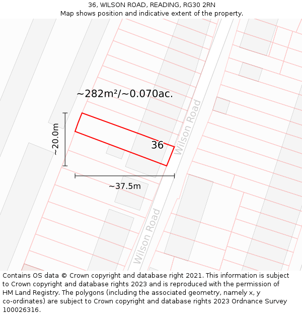 36, WILSON ROAD, READING, RG30 2RN: Plot and title map