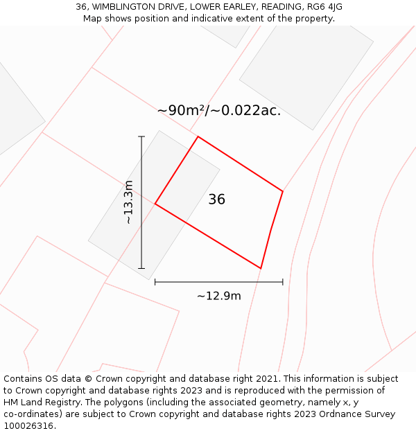 36, WIMBLINGTON DRIVE, LOWER EARLEY, READING, RG6 4JG: Plot and title map