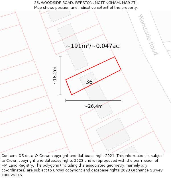 36, WOODSIDE ROAD, BEESTON, NOTTINGHAM, NG9 2TL: Plot and title map