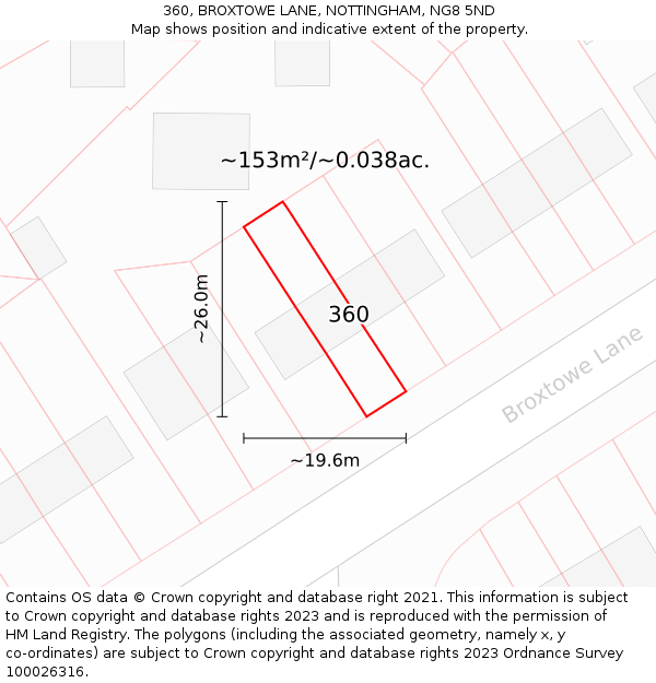 360, BROXTOWE LANE, NOTTINGHAM, NG8 5ND: Plot and title map
