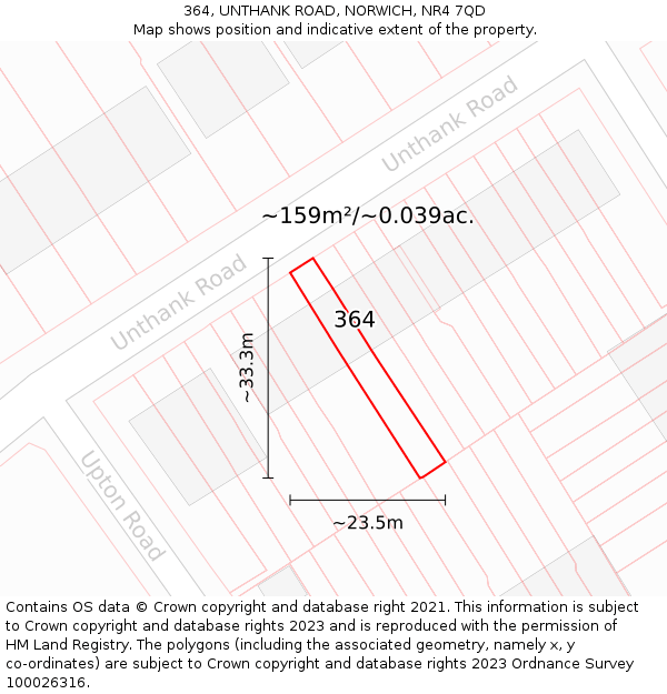 364, UNTHANK ROAD, NORWICH, NR4 7QD: Plot and title map