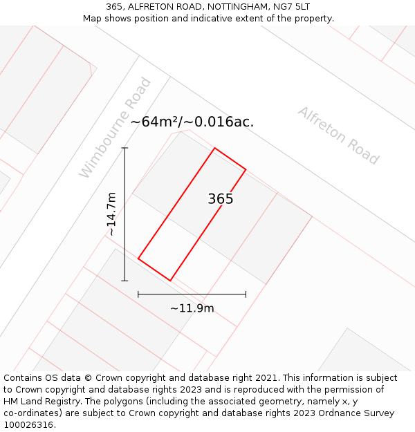 365, ALFRETON ROAD, NOTTINGHAM, NG7 5LT: Plot and title map