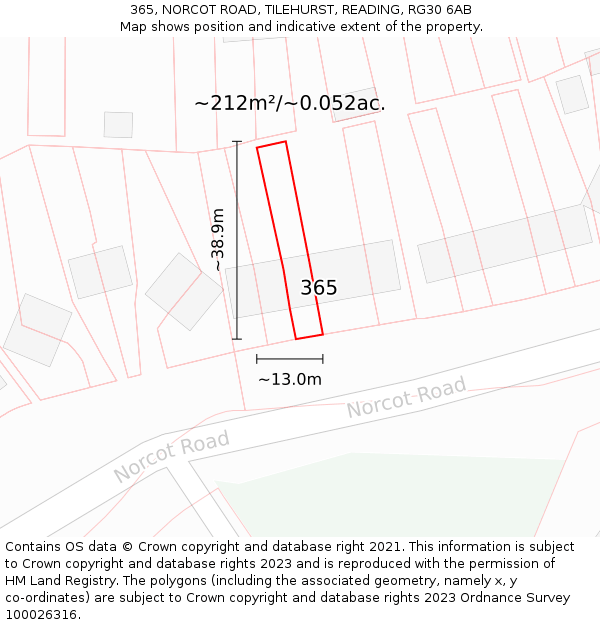 365, NORCOT ROAD, TILEHURST, READING, RG30 6AB: Plot and title map