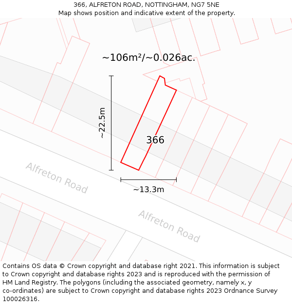 366, ALFRETON ROAD, NOTTINGHAM, NG7 5NE: Plot and title map