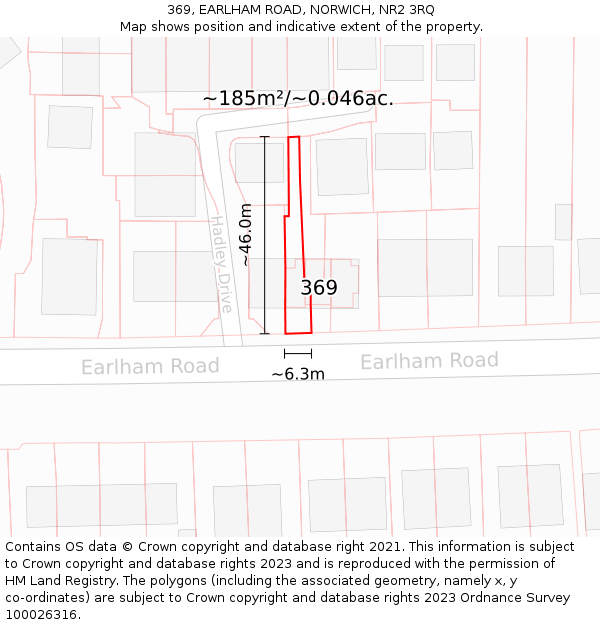 369, EARLHAM ROAD, NORWICH, NR2 3RQ: Plot and title map