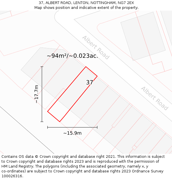 37, ALBERT ROAD, LENTON, NOTTINGHAM, NG7 2EX: Plot and title map