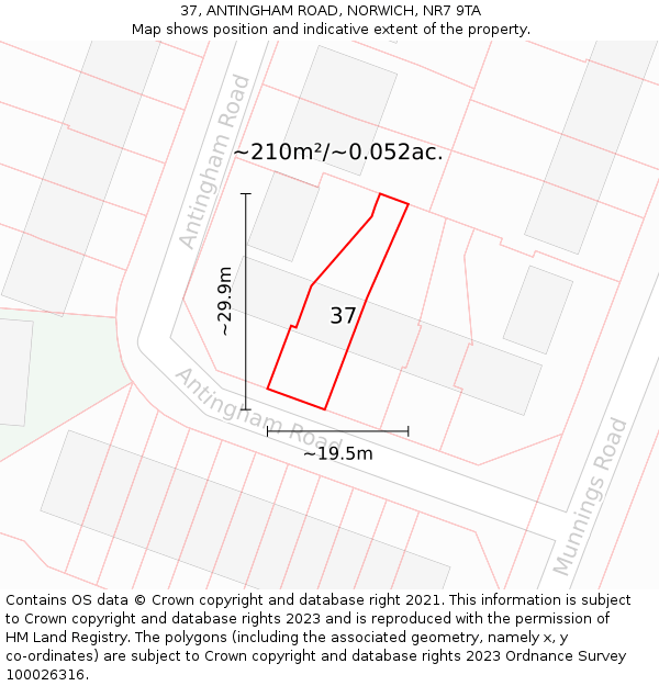 37, ANTINGHAM ROAD, NORWICH, NR7 9TA: Plot and title map
