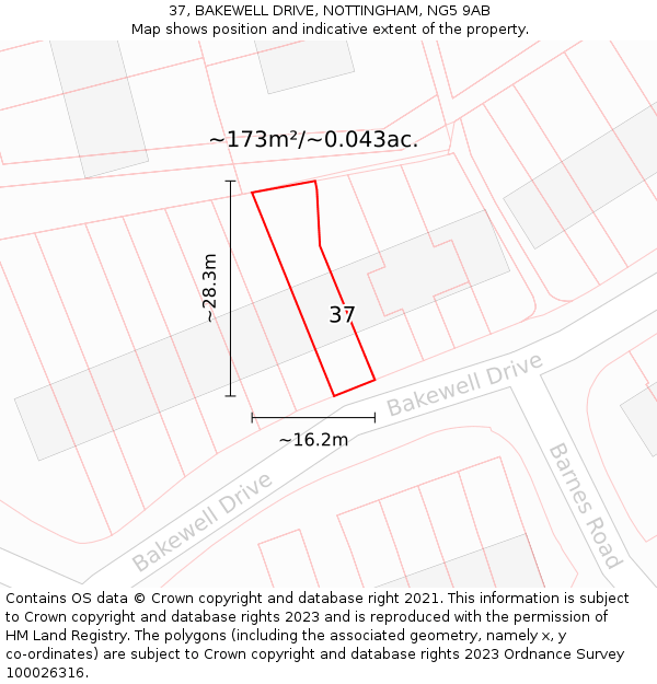 37, BAKEWELL DRIVE, NOTTINGHAM, NG5 9AB: Plot and title map