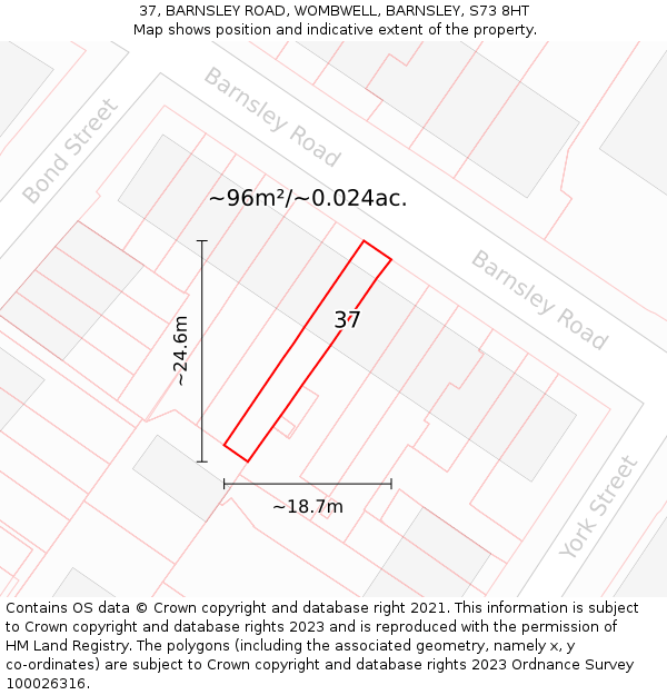 37, BARNSLEY ROAD, WOMBWELL, BARNSLEY, S73 8HT: Plot and title map