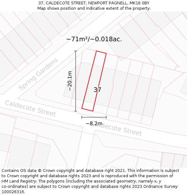 37, CALDECOTE STREET, NEWPORT PAGNELL, MK16 0BY: Plot and title map