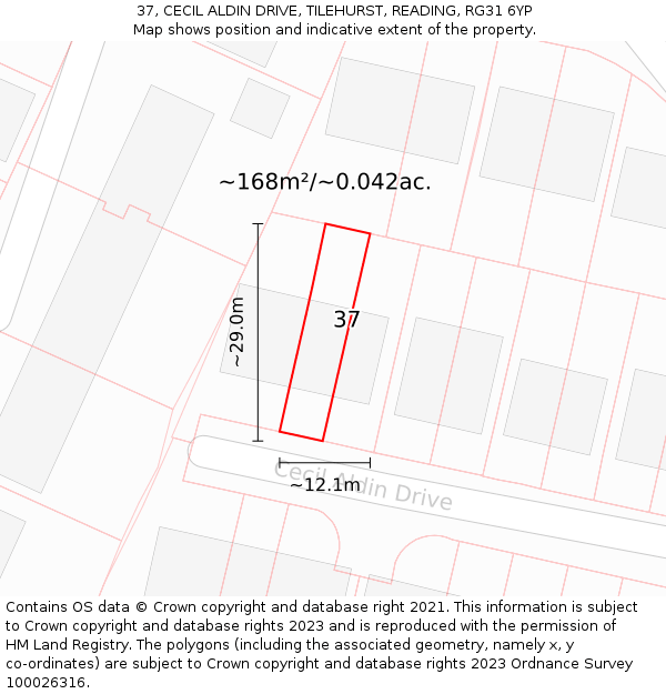 37, CECIL ALDIN DRIVE, TILEHURST, READING, RG31 6YP: Plot and title map