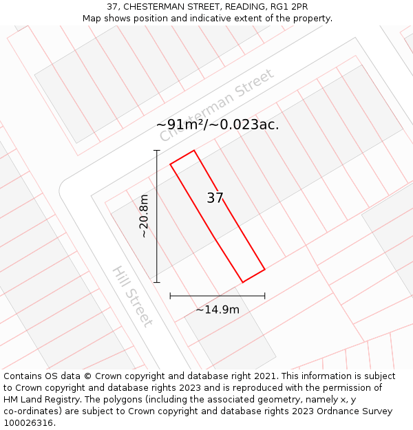37, CHESTERMAN STREET, READING, RG1 2PR: Plot and title map