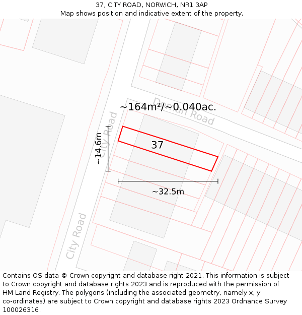 37, CITY ROAD, NORWICH, NR1 3AP: Plot and title map