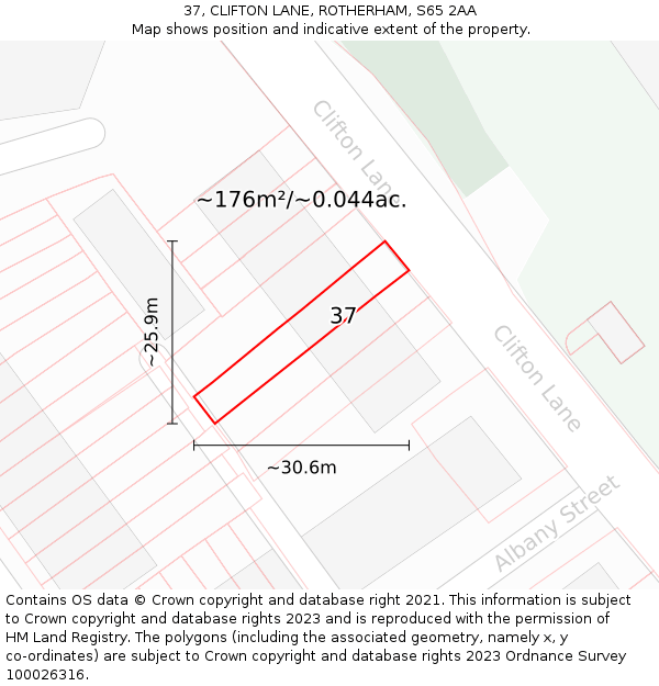 37, CLIFTON LANE, ROTHERHAM, S65 2AA: Plot and title map