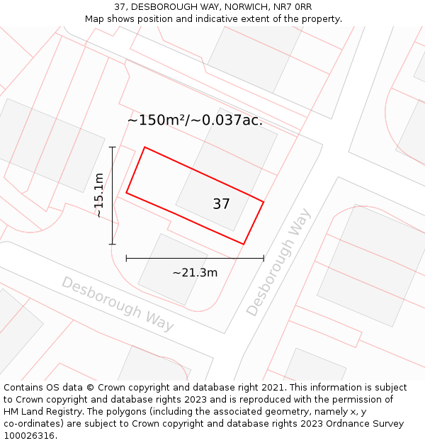 37, DESBOROUGH WAY, NORWICH, NR7 0RR: Plot and title map